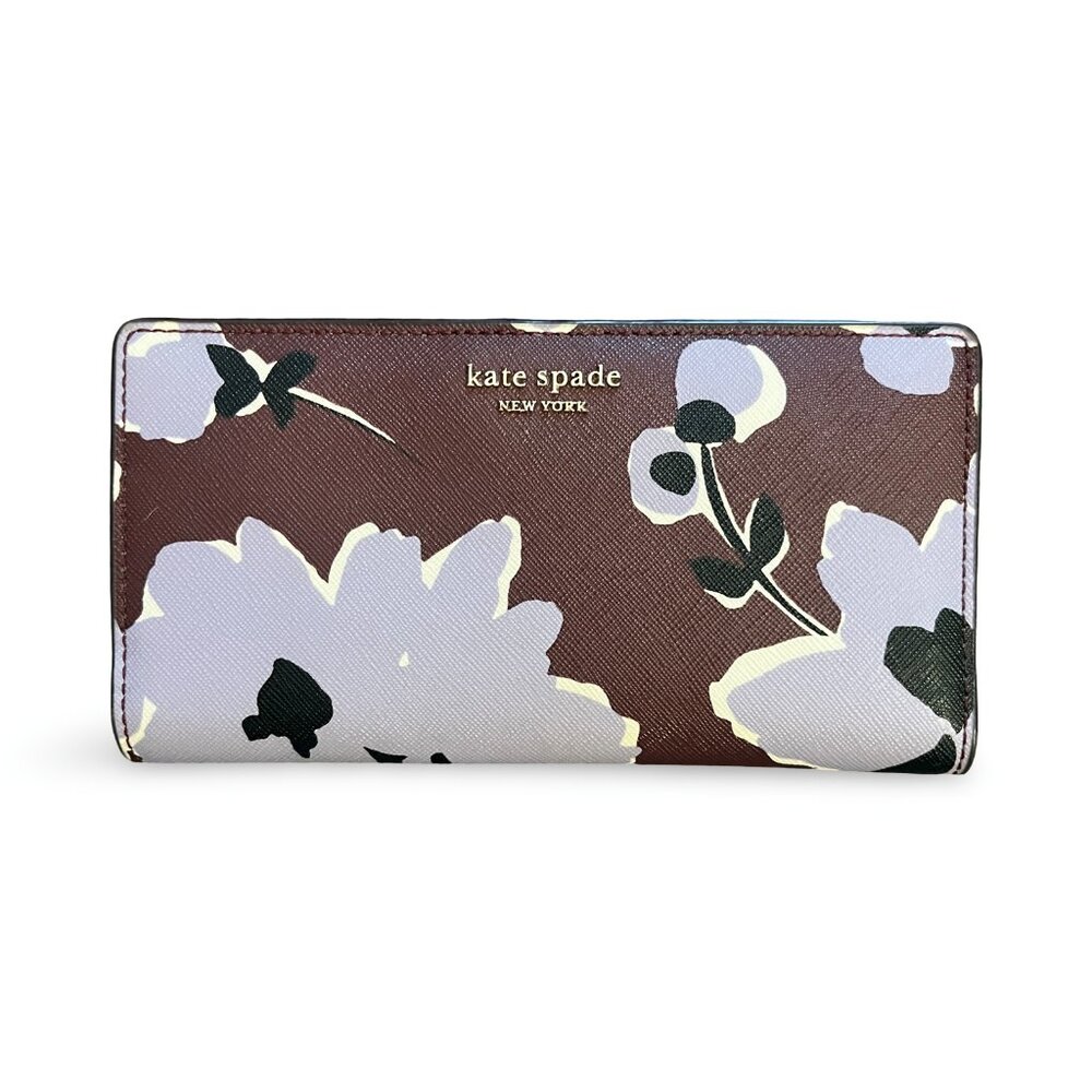 Kate Spade Wallet Cameron floral Bouquet Large Slim Bifold Purple Mauve